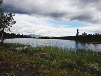 Scenic view of lake against sky