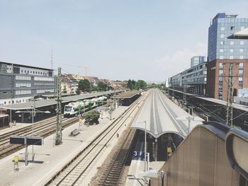 High angle view of railway station against clear sky