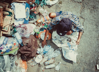 High angle view of garbage