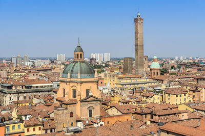 Bologna cityscape with asinelli tower on the background, italy