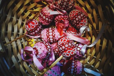 High angle view of easter eggs in market for sale