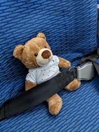 Close-up of stuffed toy on vehicle seat