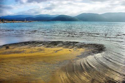Scenic view of sea against cloudy sky