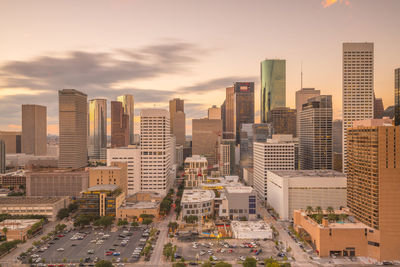 Cityscape against sky during sunset