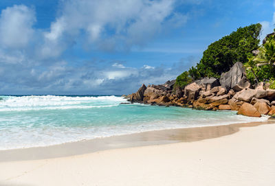 Idyllic empty sandy beach on tropical island