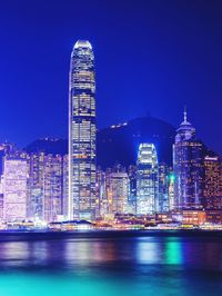 Illuminated buildings in city at night