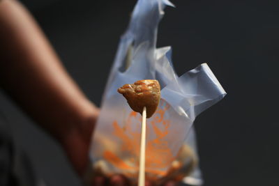 Close-up of toothpick with food