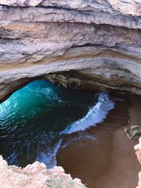 High angle view of rock formation in sea