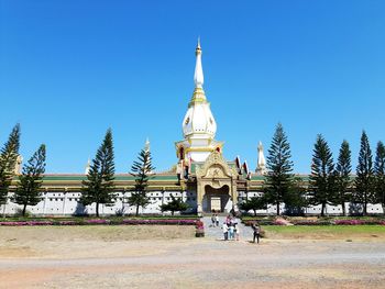 View of temple against clear blue sky