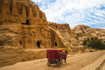 View of horse cart in desert