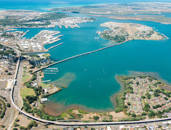 High angle view of city buildings