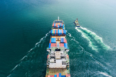 High angle view of ship in sea