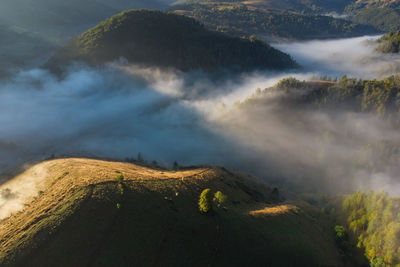 High angle view of mountains against sky