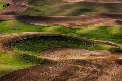High angle shot of countryside landscape