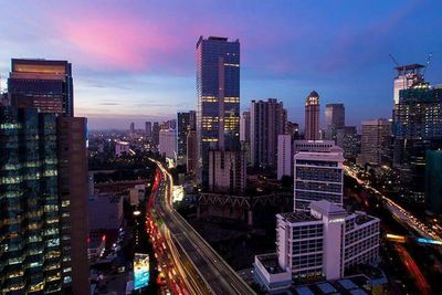 Illuminated city at night
