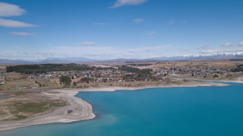 Aerial view of lake tekapo in south island, new zealand.