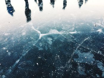 High angle view of frozen water