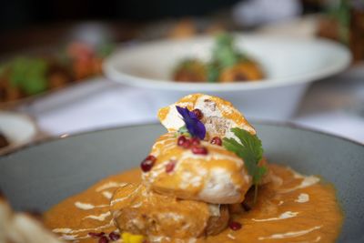 Close-up of dessert in plate on table