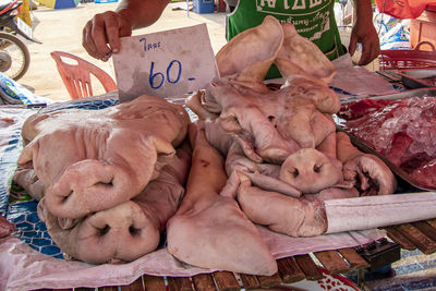 High angle view of animal for sale at market stall