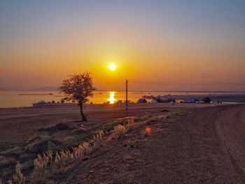 Scenic view of field against sky during sunset