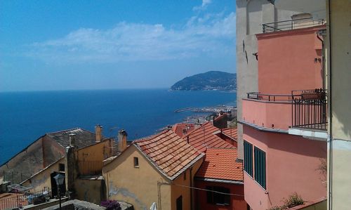 High angle view of houses on coast