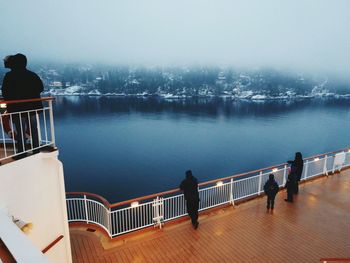 High angle view of people on ship