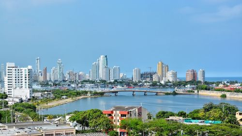 Cityscape against clear sky