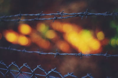 Close-up of barbed wire fence