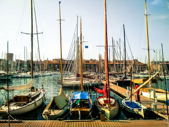 Boats moored in harbor