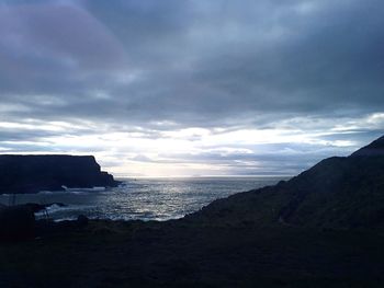 Scenic view of sea against cloudy sky