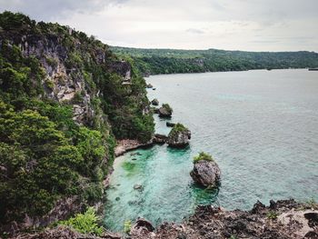 Scenic view of bay against sky