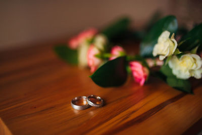 Close-up of rose on table