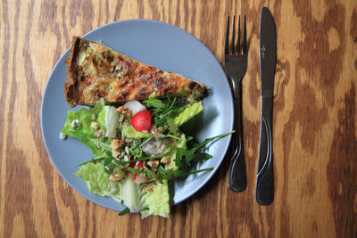 High angle view of food in plate on table