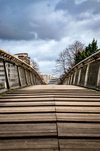 Low angle view of staircase against sky