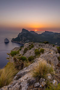 Scenic view of sea against sky during sunset