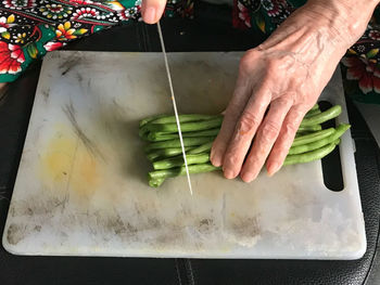 High angle view of man preparing food