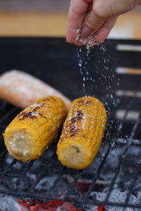 Cooking corn on the cob on the grill, outside the house