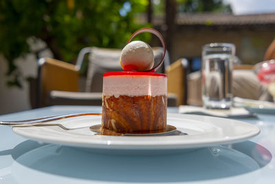 Close-up of breakfast served on table