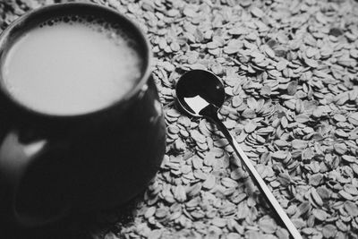 High angle view of coffee on table