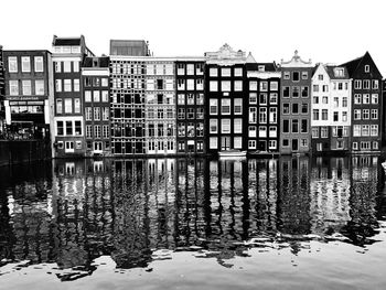 Reflection of building in lake against sky