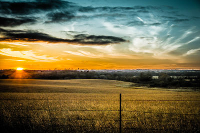 Scenic view of landscape against sky during sunset