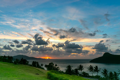 Scenic view of sea against sky during sunset