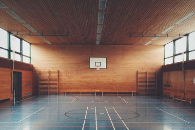 Interior of basketball court in school