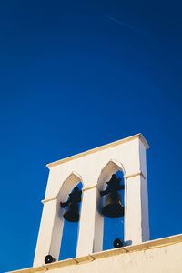 Low angle view of building against blue sky