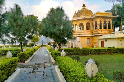 Jag mandir is a palace built on an island in the lake pichola.  udaipur, rajasthan, india