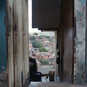 Old building seen through window