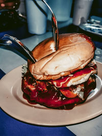 High angle view of breakfast served in plate