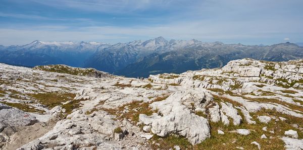 Scenic view of snowcapped mountains against sky