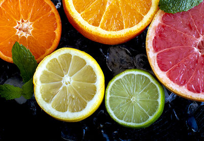 Close-up of lemon slices on table