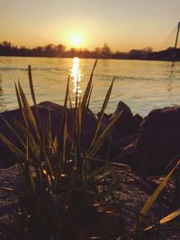 Scenic view of lake against sky during sunset